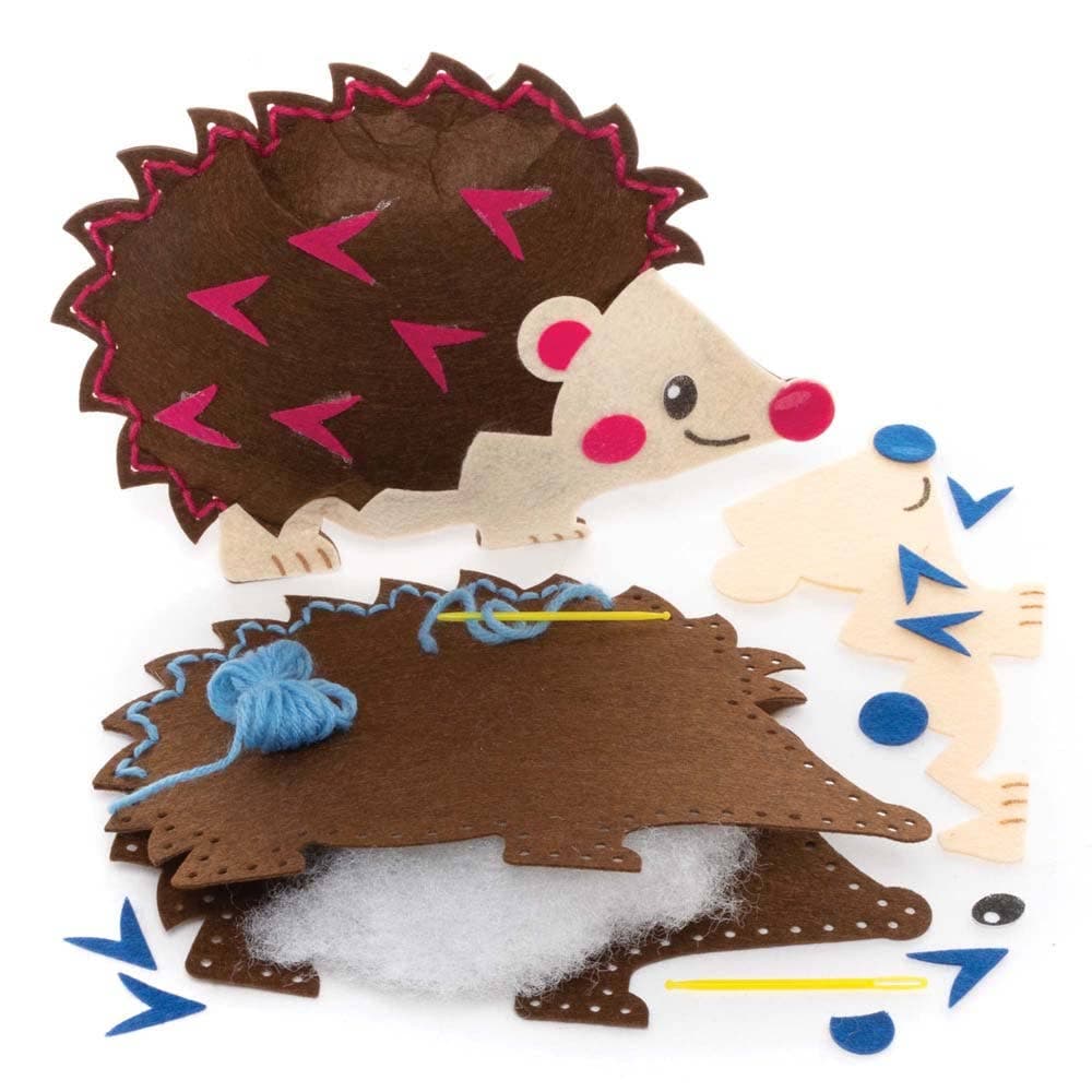 Hedgehog Cushion Sewing Kits (Pack of 2) Sewing & Weaving Craft Kits 2 hedgehog colours - Pink & Blue