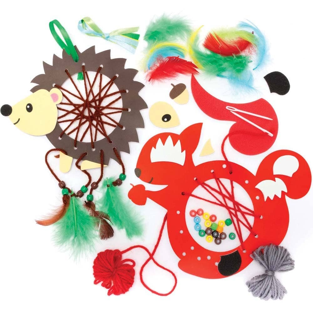 Woodland Animal Dreamcatcher Kits (Pack of 4) Decoration Craft Kits 4 wool colours - Orange, Black, Red & Brown