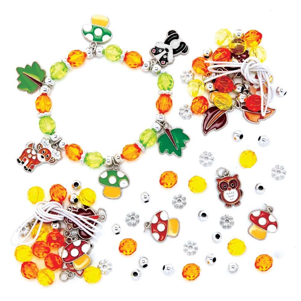 Woodland Animal Charm Bracelet Kits (Pack of 3) Jewellery 3 colourways - Yellow/Brown, Green/Brown & Orange/Brown