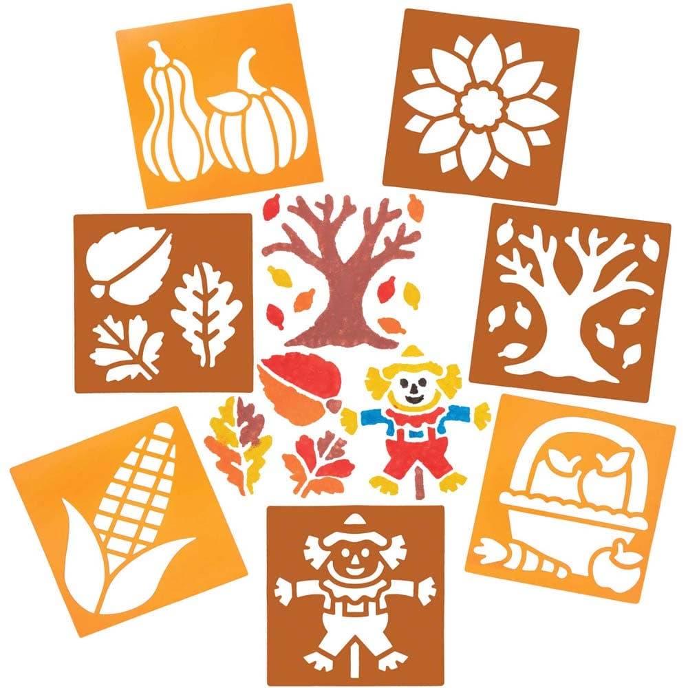 Harvest Festival Stencils (Pack of 8) Art Supplies, 8 Designs, Washable Plastic, Size 14.5cm x 13.5cm