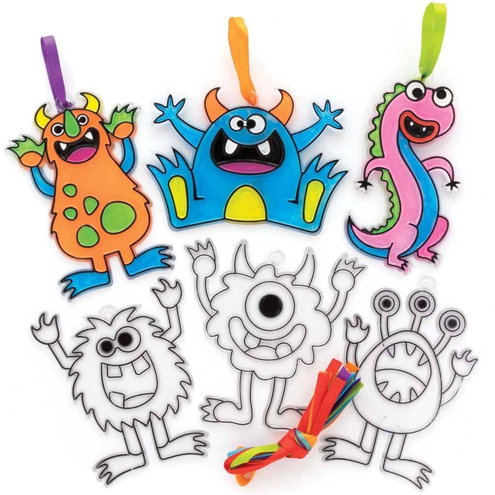 Monster Bunch Suncatchers (Pack of 10) Halloween Crafts 5 ribbon colours - Orange, Blue, Green, Red & Purple