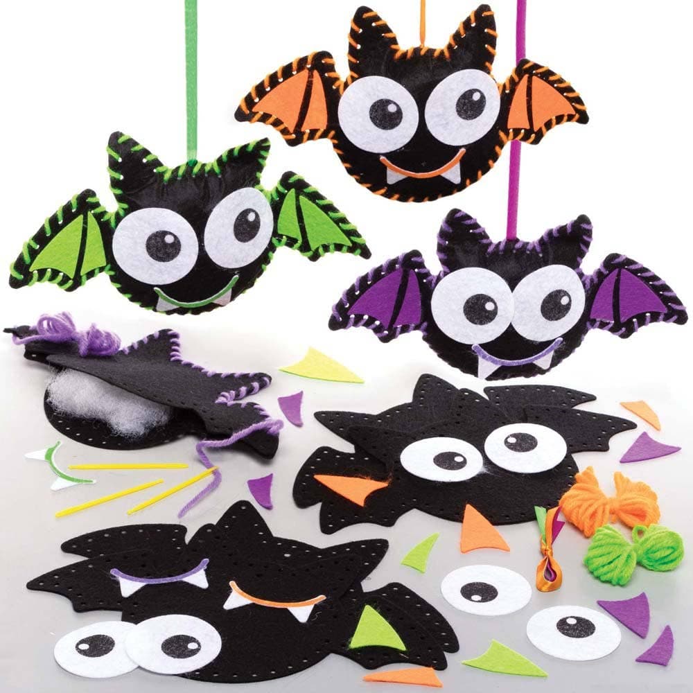 Bat Sewing Kits (Pack of 3) Halloween Crafts For Kids, Beginners Sewing, All-In-One Kits, Halloween Boo Basket Ideas
