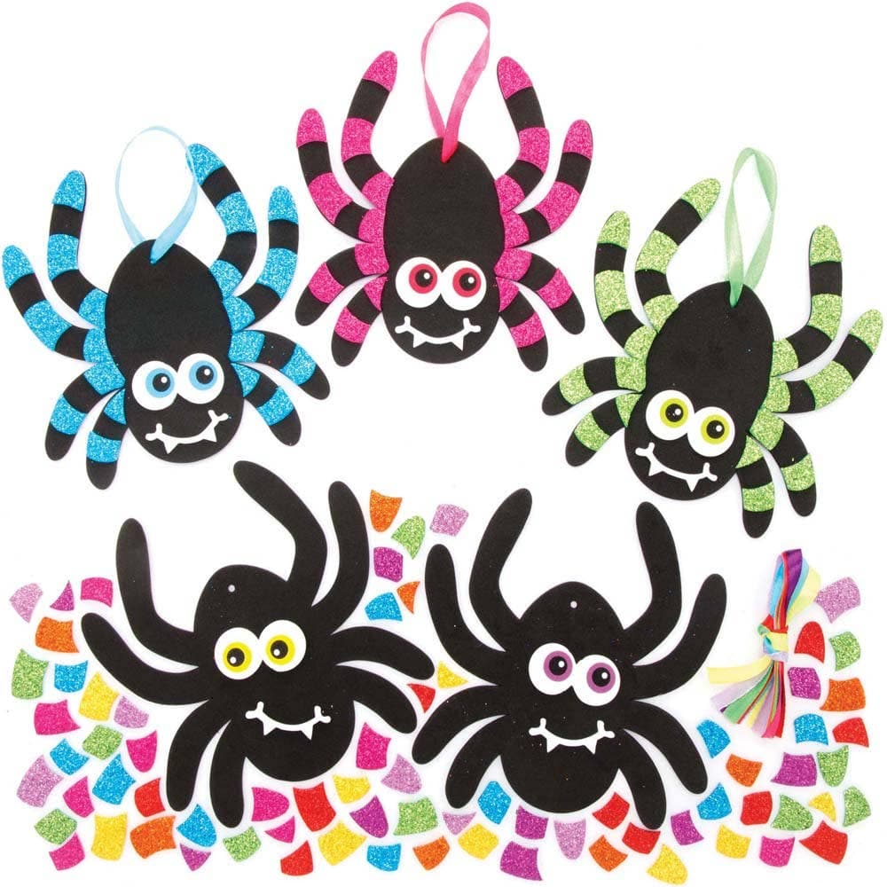 Spider Mix & Match Decoration Kits (Pack of 8) Halloween Crafts 8 spider colours - Orange, Purple, Red, Green, Light Green, Yellow, Blue & Pink