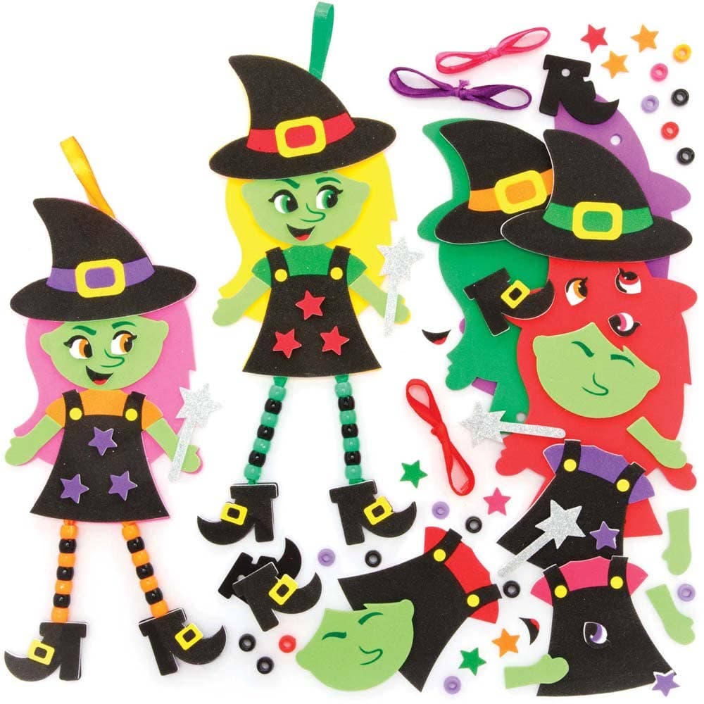 Witch Dangly Legs Decoration Kits (Pack of 5) Halloween Crafts For Kids, Assorted Designs, Halloween Basket Ideas