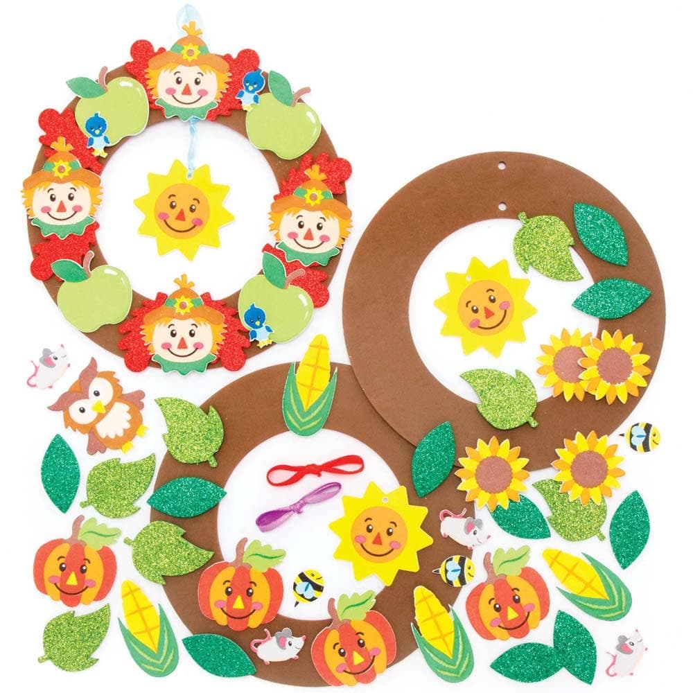 Harvest Festival Wreath Kits (Pack of 3) Decoration Craft Kits, Mix & Match Foam Stickers