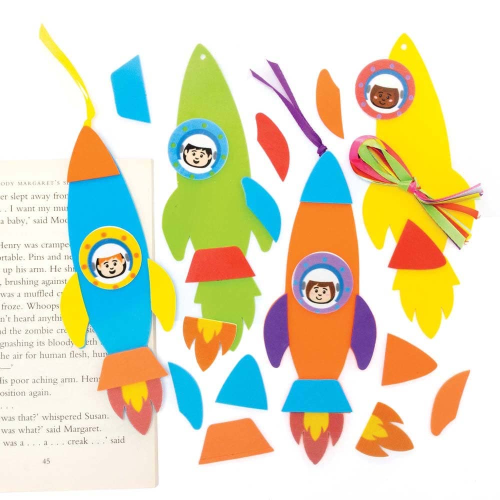 Rocket Bookmark Kits (Pack of 6) Decoration Craft Kits 6 rocket colours - Blue, Purple, Orange, Yellow, Red & Green
