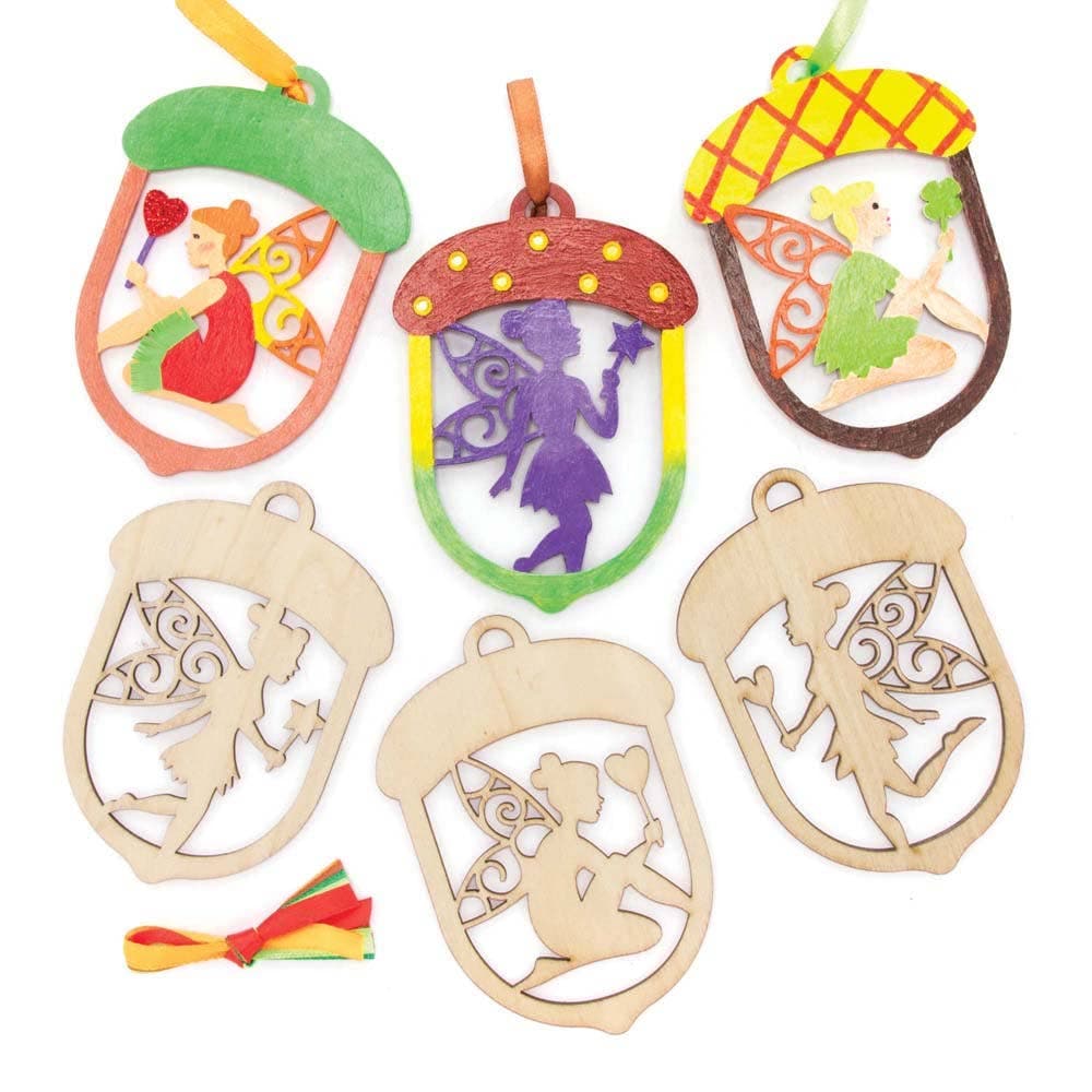 Autumn Fairy Wooden Decorations (Pack of 10) Decoration Craft Kits 5 ribbon colours - Red, Orange, Green, Brown & Light Green