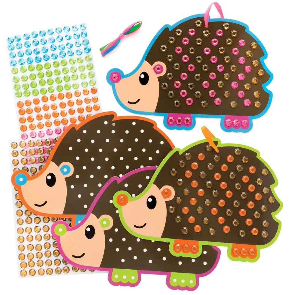 Hedgehog Gem Art Kits (Pack of 4) Art Craft Kits 4 hedgehog colours - Blue, Green, Pink & Orange