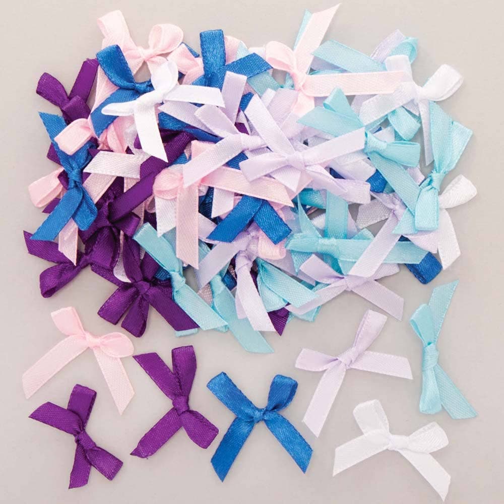Winter Self-Adhesive Ribbon Bows (Pack of 72) Craft Embellishments 6 colours - Light Blue, Dark Blue, Light Purple, Violet, Pink & Dark Purple