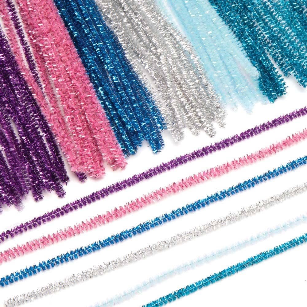 Winter Tinsel Pipe Cleaners Value Pack (Pack of 72) Christmas Craft Supplies 6 colours - Light Blue, Dark Blue, Light Purple, Pink, Blue & Silver