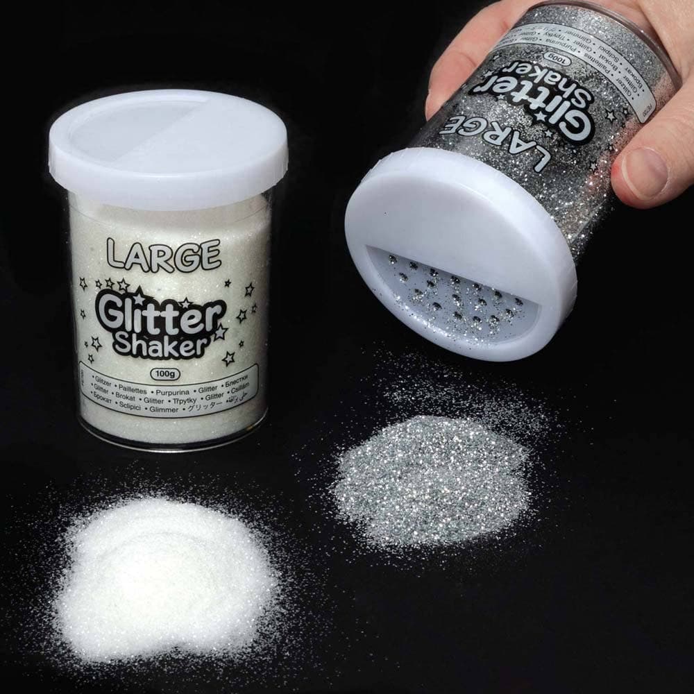 Snow & Ice Glitter Shakers (Pack of 2) Christmas Craft Supplies 2 colours - Silver & White