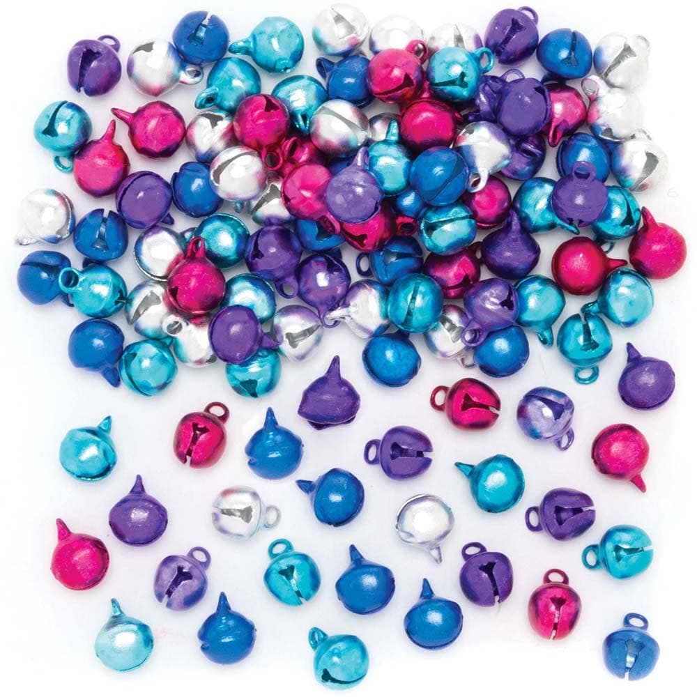 Winter Mini Bells (Pack of 120) Christmas Craft Supplies 5 metallic colours - Light Blue, Dark Blue, Purple, Pink & Silver