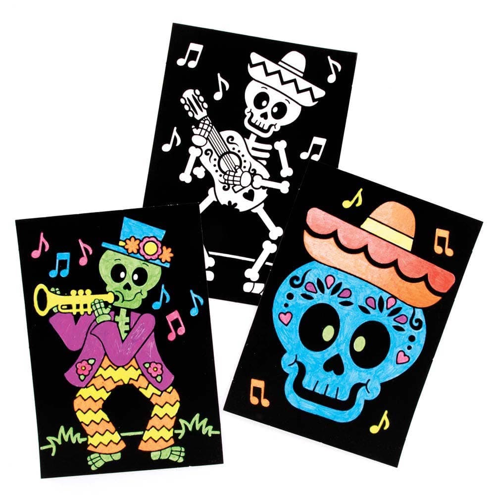 Day of the Dead Colour-in Fuzzy Art Pictures (Pack of 10) Decoration Craft Kits