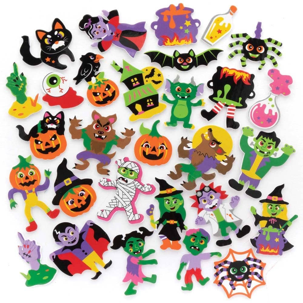 Halloween Foam Stickers (Pack of 200) 48 Assorted Designs Including Spiders, Pumpkins & More, Boo Basket Fillers