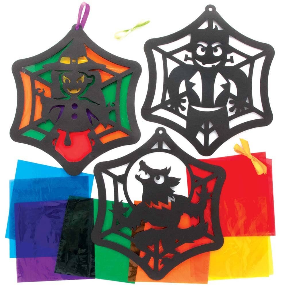 Halloween Stained Glass Decoration Kits (Pack of 6) Halloween Crafts 6 cellophane colours - Yellow, Green, Orange, Blue, Purple & Pink