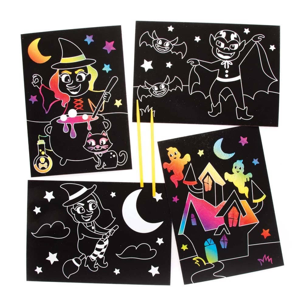 Halloween Scratch Art Pictures (Pack of 8) Rainbow Coloured, Fun Activity For Kids