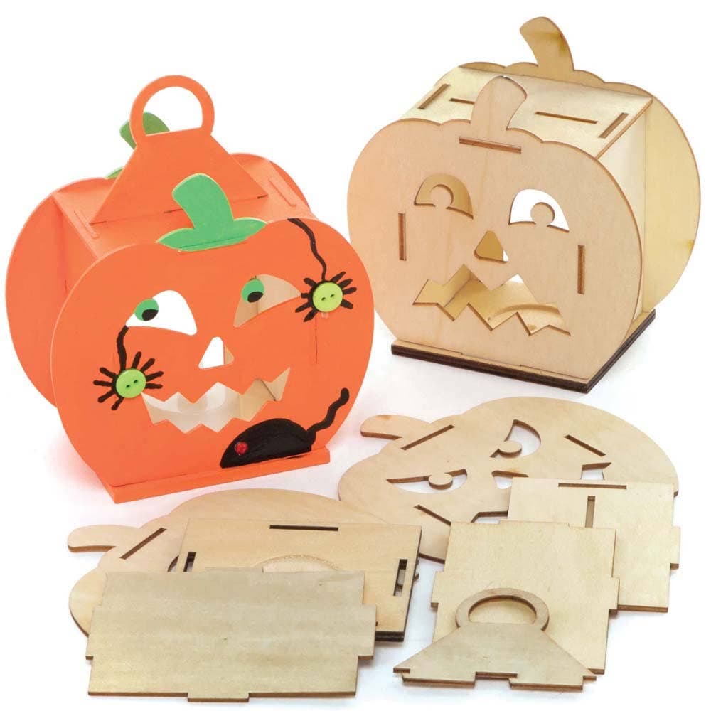 Pumpkin Wooden Lantern Kits (Pack of 3) Halloween Crafts, Self-Assemble & Decorate