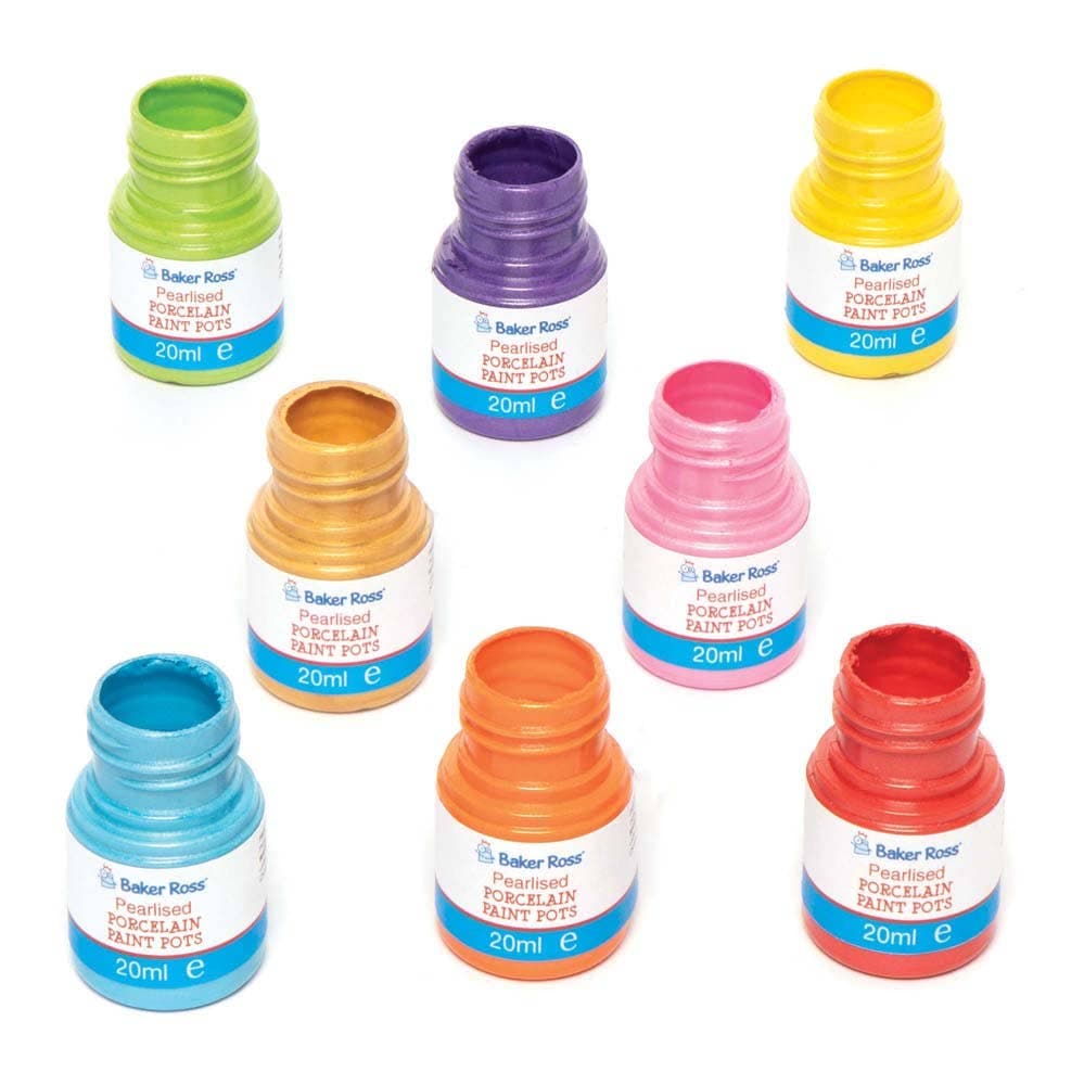 Pearlised Porcelain Paint Pots Bumper Pack (Box of 8) Water-Based, 20ml Per Pot, 8 Colours, Multi-Surface, Art Supplies