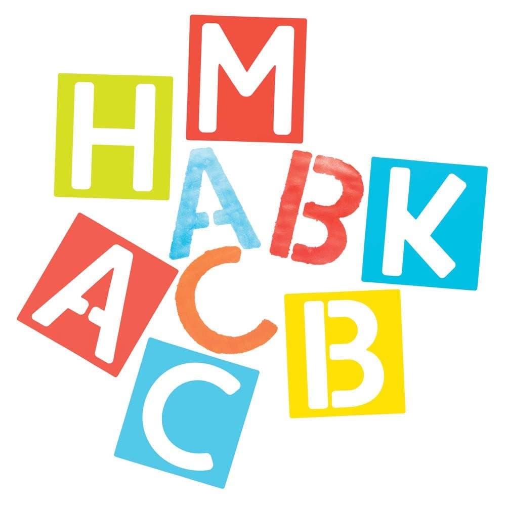 Alphabet Stencils (Pack of 30) Art Supplies, Art Materials 4 stencil colours - Red, Blue, Yellow & Green