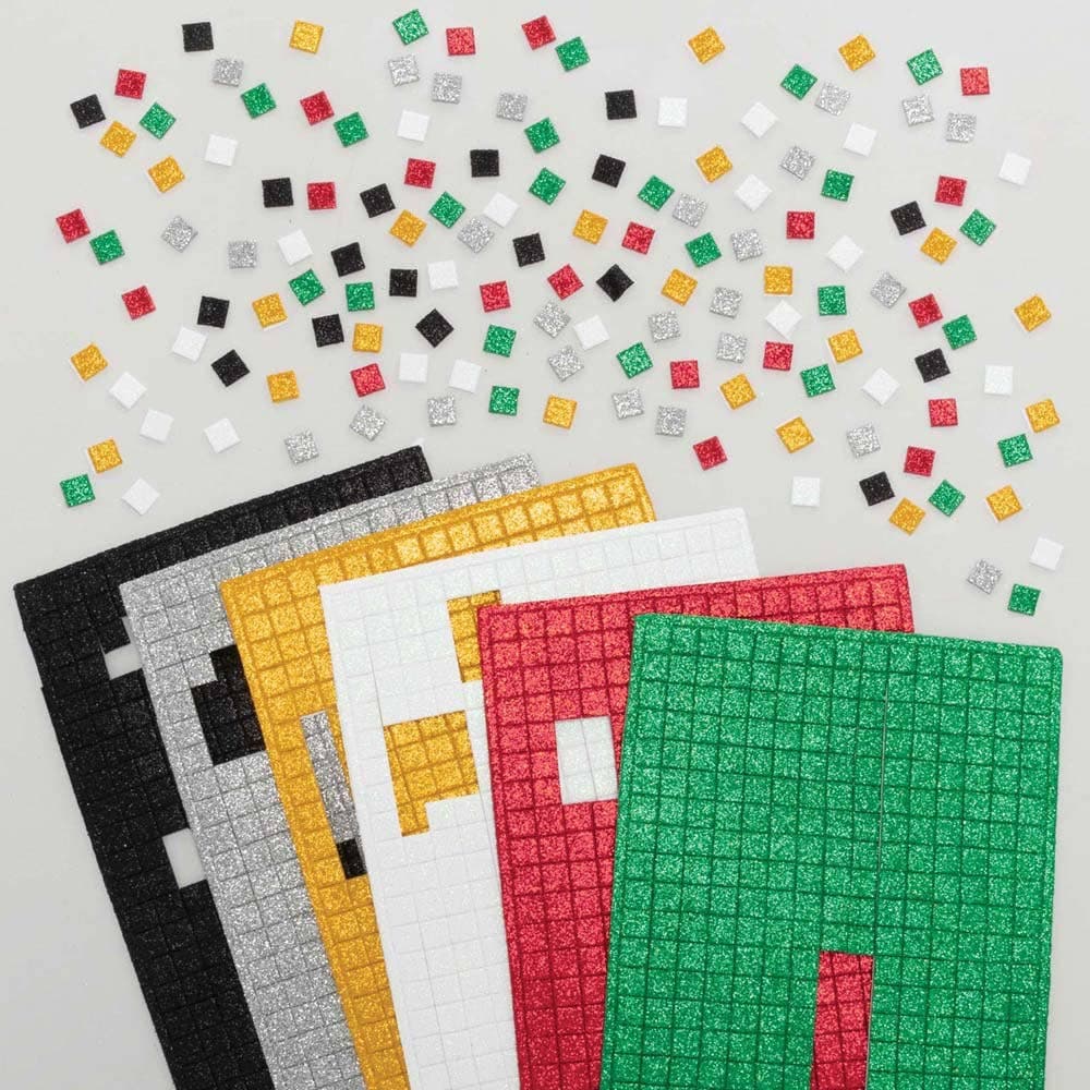 Christmas Glitter Self-Adhesive Foam Mosaic Squares (Pack of 1950) Christmas Craft Supplies 6 colours - Red, White, Dark Green, Black, Gold & Silver