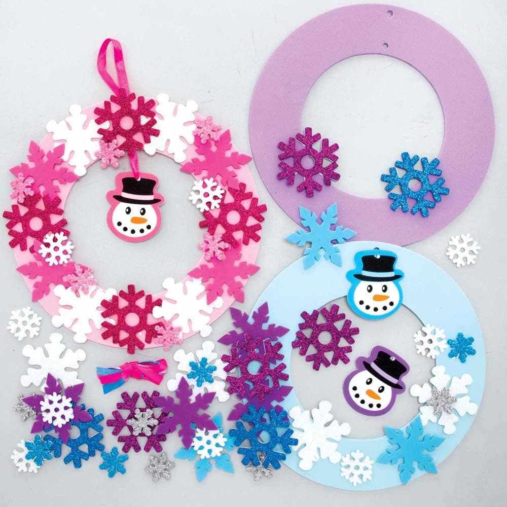 Snowflake Wreath Kits (Pack of 3) Christmas Crafts 3 wreath colours - Blue, Pink & Purple