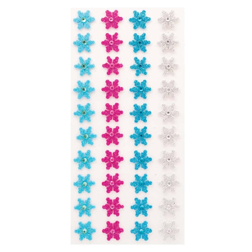 Snowflake Gem Stickers (Pack of 80) Christmas Craft Supplies 8 snowflake colours - Blue, Pink, Teal, Silver, Purple, White, Dark Blue & Ice Blue
