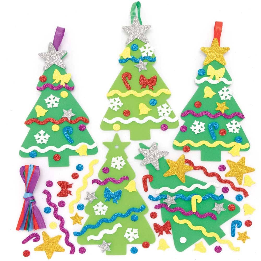 Christmas Tree Mix & Match Decoration Kits (Pack of 8) Christmas Crafts, Foam Pieces & Ribbon Included