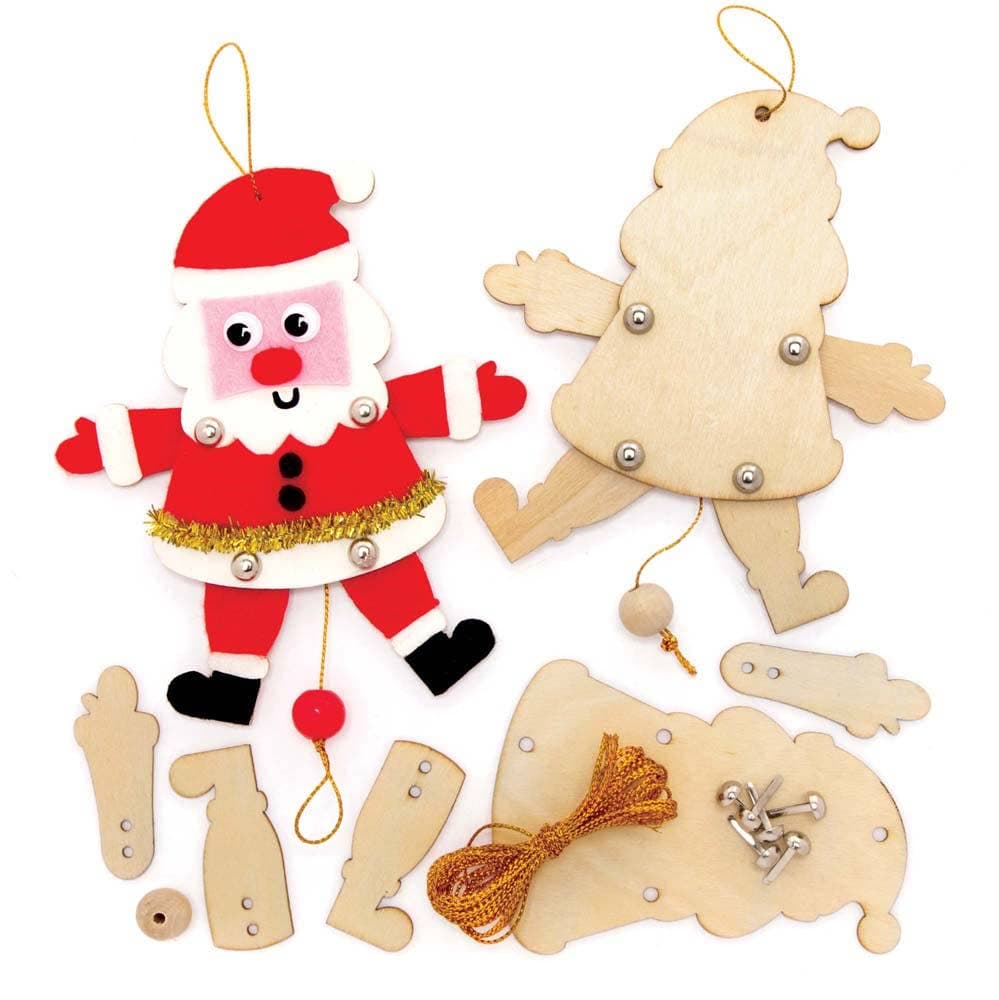 Santa Wooden Dancing Puppet Decoration Kits (Pack of 5) Christmas Crafts