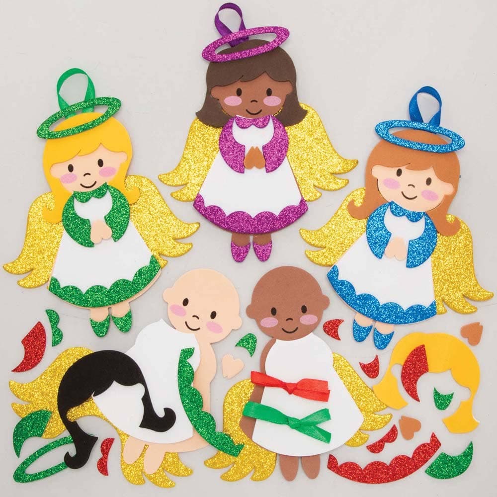 Angel Mix & Match Decoration Kits (Pack of 8) Christmas Crafts 4 angel colours - Blue, Green, Red & Purple