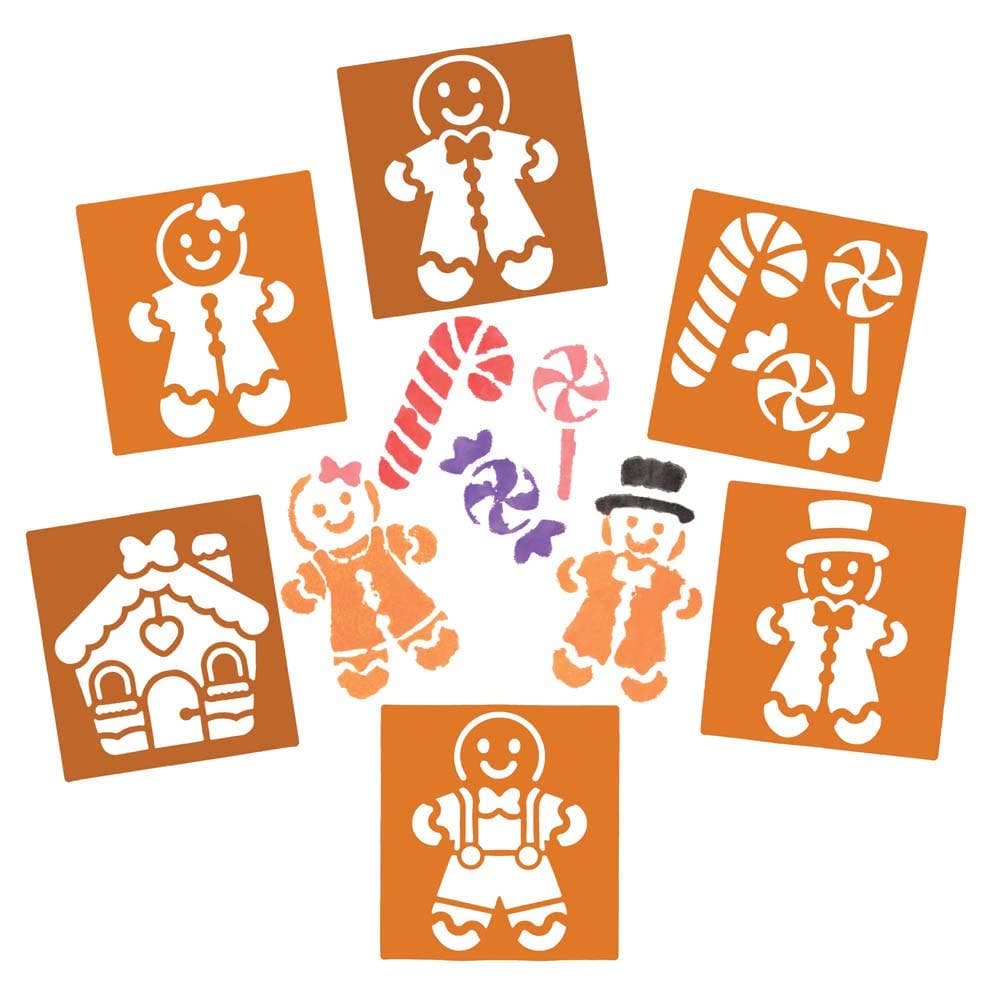 Gingerbread Man Stencils (Pack of 8) Christmas Craft Supplies 2 stencil colours - Dark Brown & Light Brown