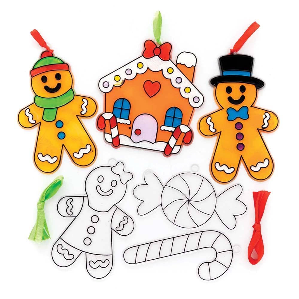 Gingerbread Man Suncatcher Decorations (Pack of 10) Christmas Crafts ribbon colours - Red & Green