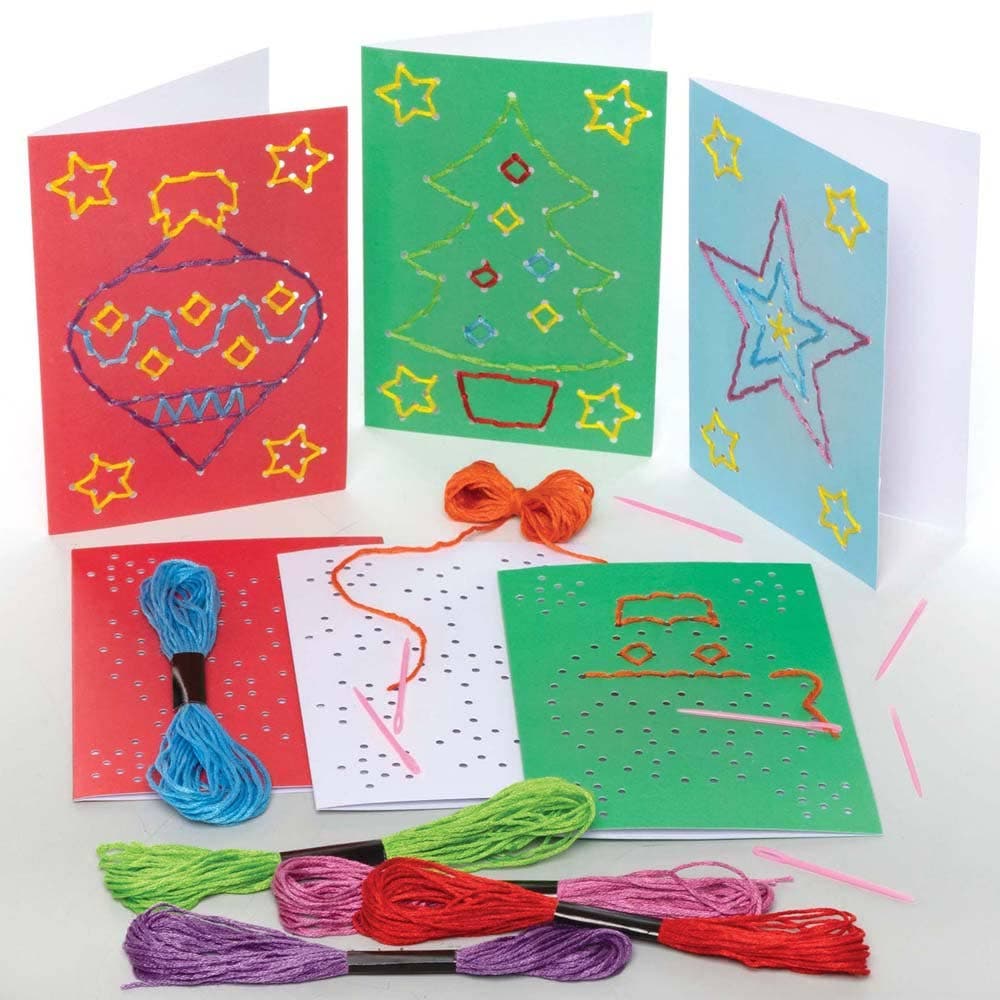 Christmas Threading String Art Greeting Card Kits (Pack of 6) Christmas Crafts, 4 Card Colours - White, Blue, Green & Red