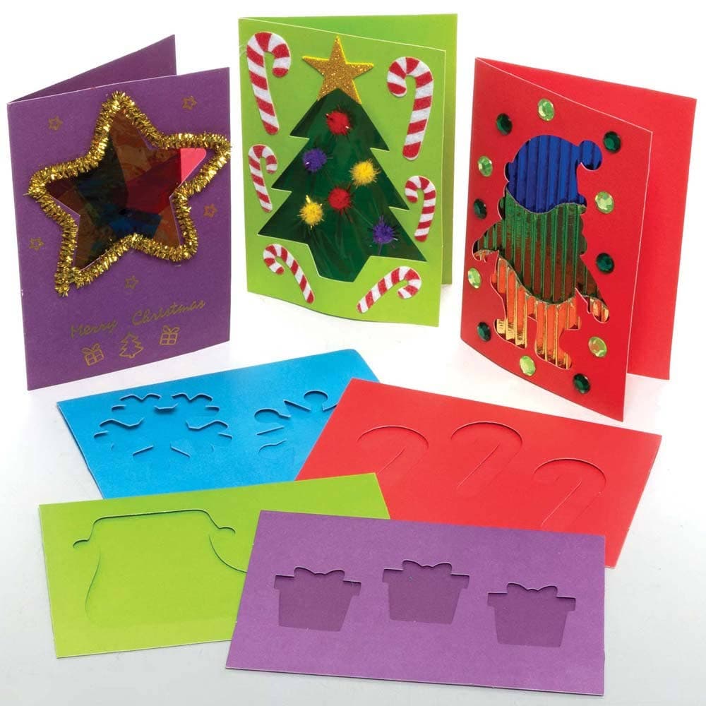 Christmas Aperture Greeting Cards (Pack of 15) Christmas Crafts 5 card colours - Green, Red, Purple, Blue & White