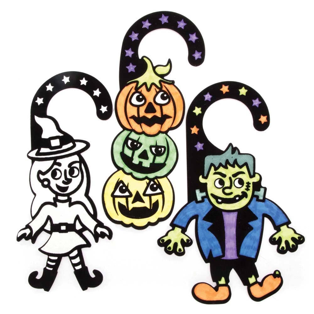 Halloween Fuzzy Art Door Hangers (Pack of 10) Halloween Crafts, 5 Designs, Size 23cm, DIY Decorations