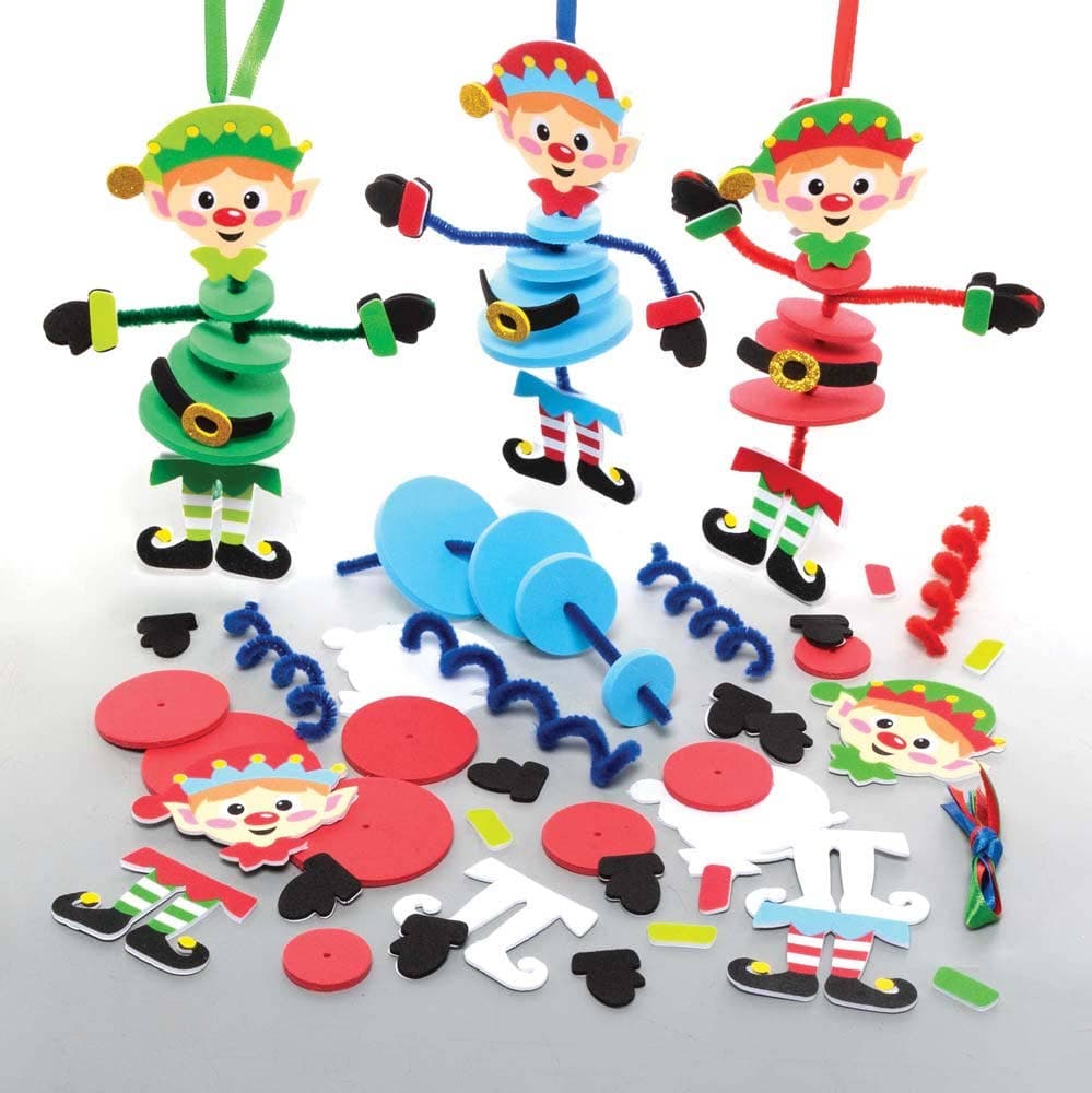 Christmas Elf Stacking Decoration Kits (Pack of 6) Christmas Crafts 3 elf colours - Red, Blue & Green