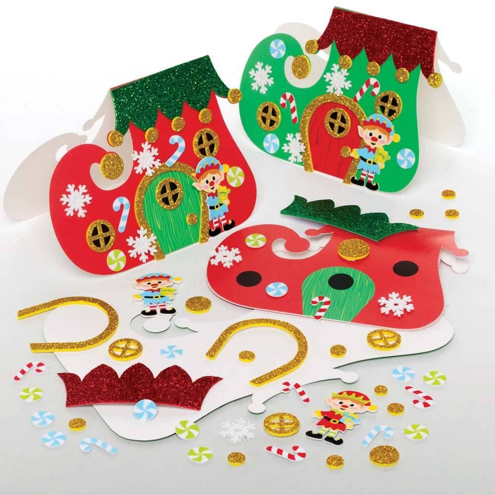 Christmas Elf Boot Greeting Card Kits (Pack of 6) Christmas Crafts 2 card colours - Red & Green
