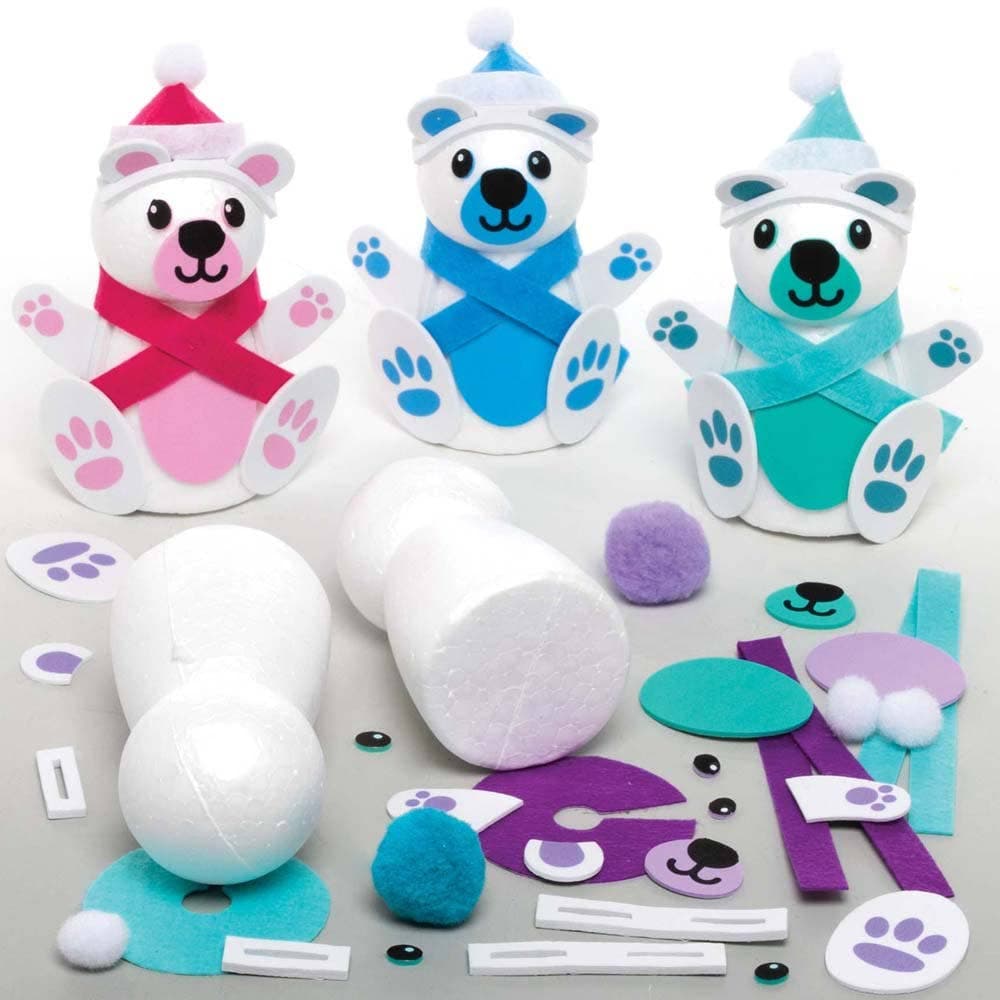 Build a Snow Bear Kits (Pack of 4) Christmas Crafts 4 colours -Blue, Pink, Purple & Teal