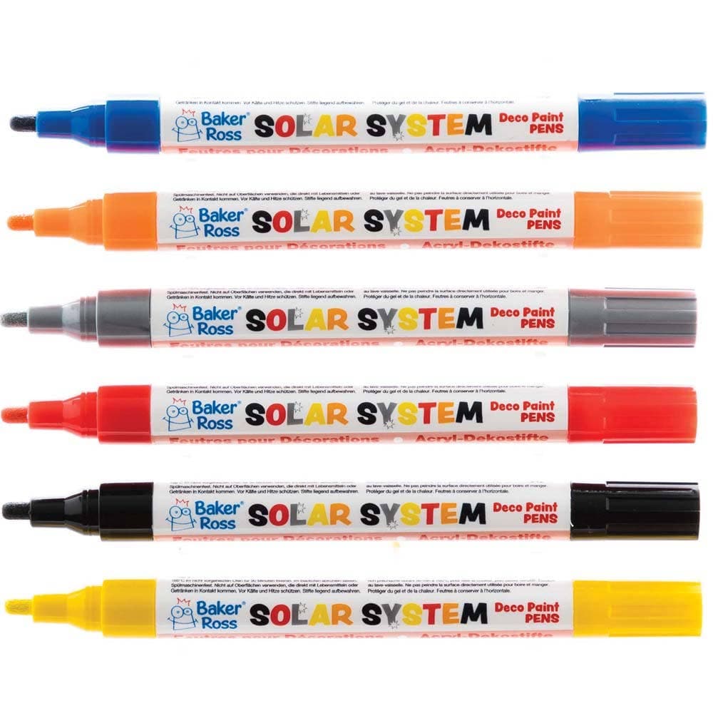 Solar System Multi-Purpose Deco Paint Pens (Pack of 6) Art Supplies, Art Materials 6 colours - Metallic Silver, Navy, Yellow, Black, Orange & Red