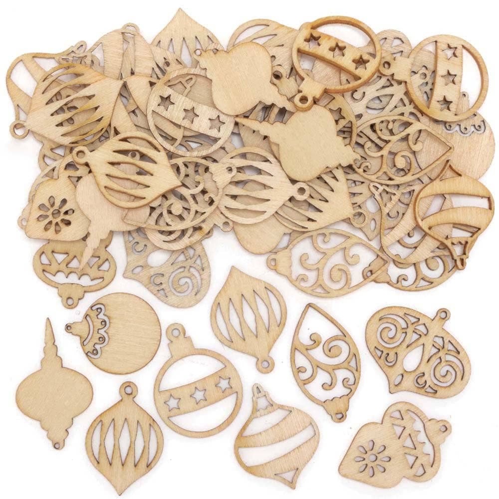 Christmas Bauble Mini Wooden Shapes (Pack of 72) Christmas Craft Supplies