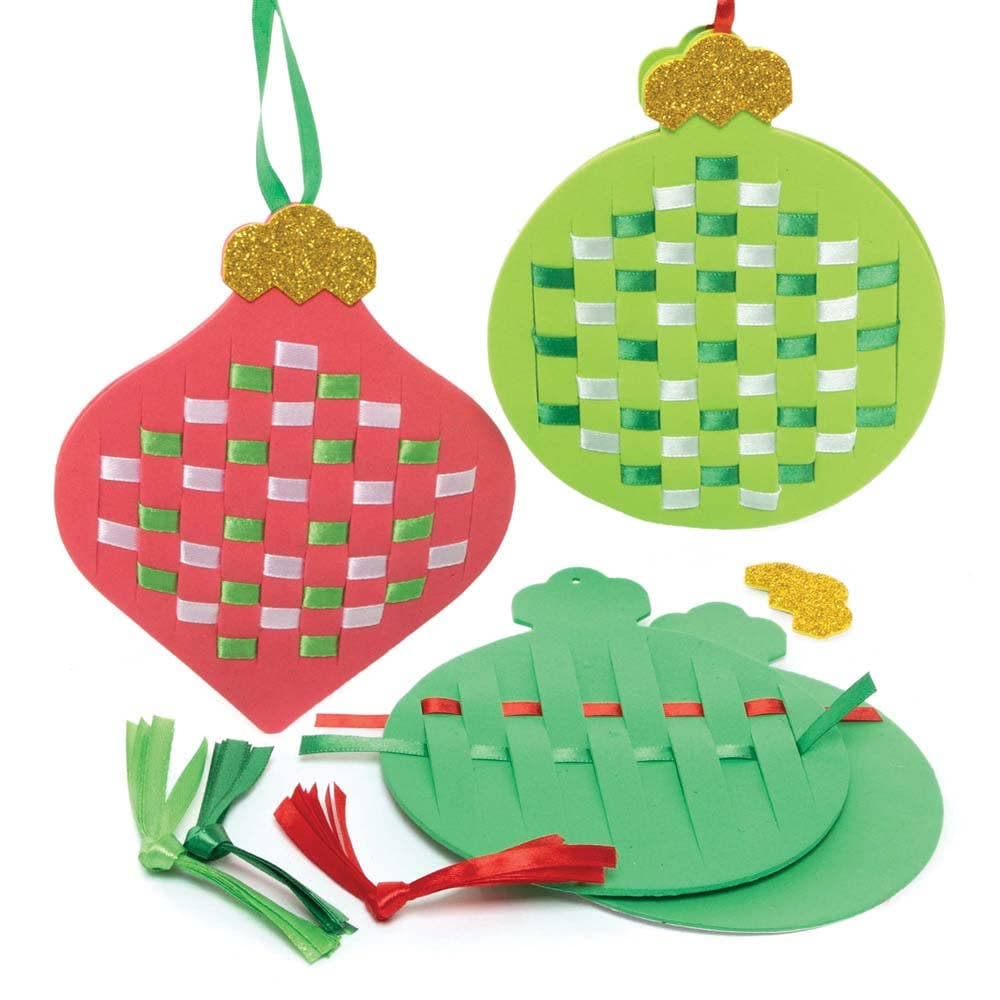 Christmas Bauble Weaving Decoration Kits (Pack of 6) Christmas Crafts 3 bauble colours - Red, Light Green & Dark Green