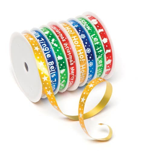 Festive Ribbons (Pack of 8) Christmas Craft Supplies 4 assorted metallic ribbon colours - Red, Gold, Silver and Green