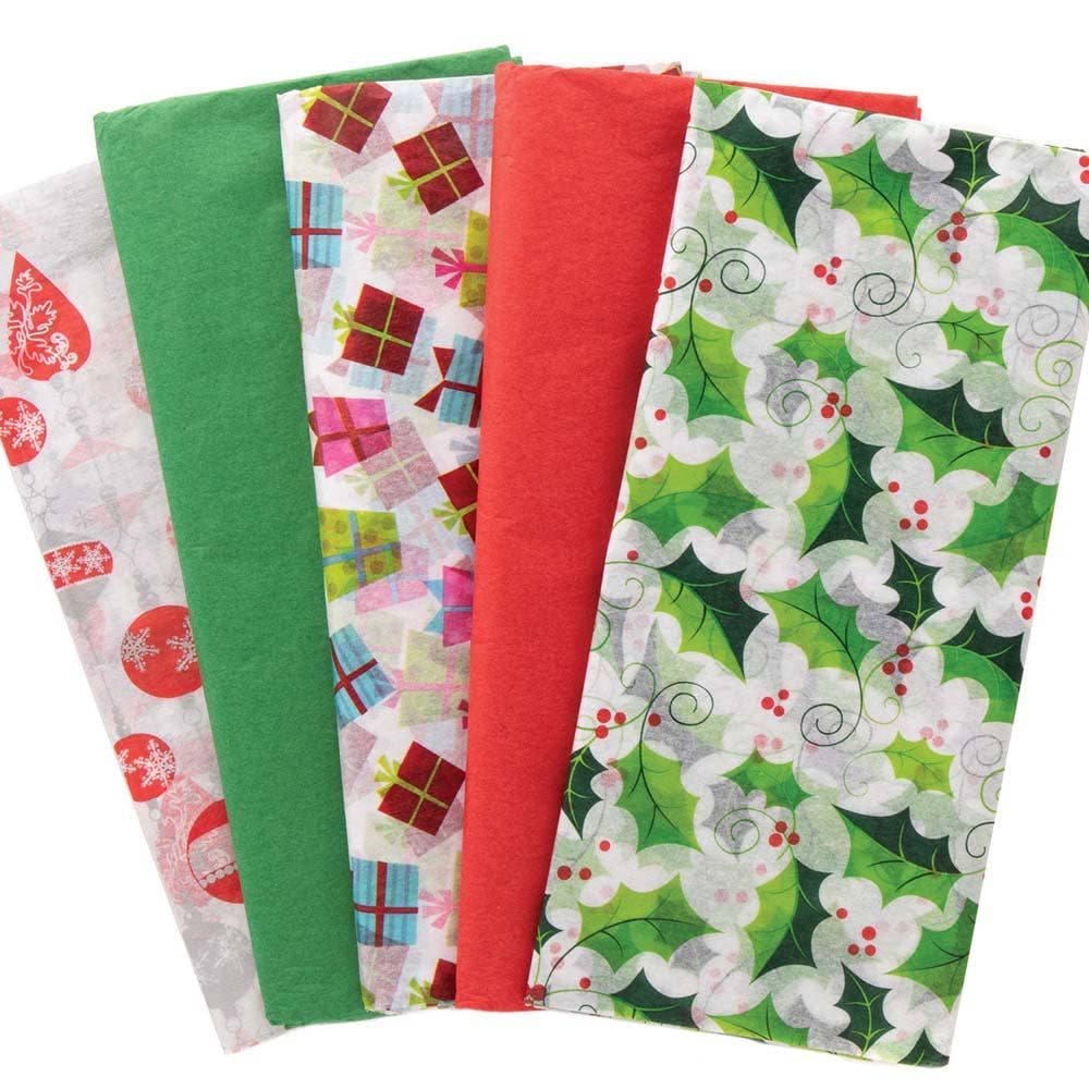 Festive Tissue Paper Value Pack (Pack of 25) Christmas Craft Supplies, 5 Designs, Sheet Size 50cm x 65cm