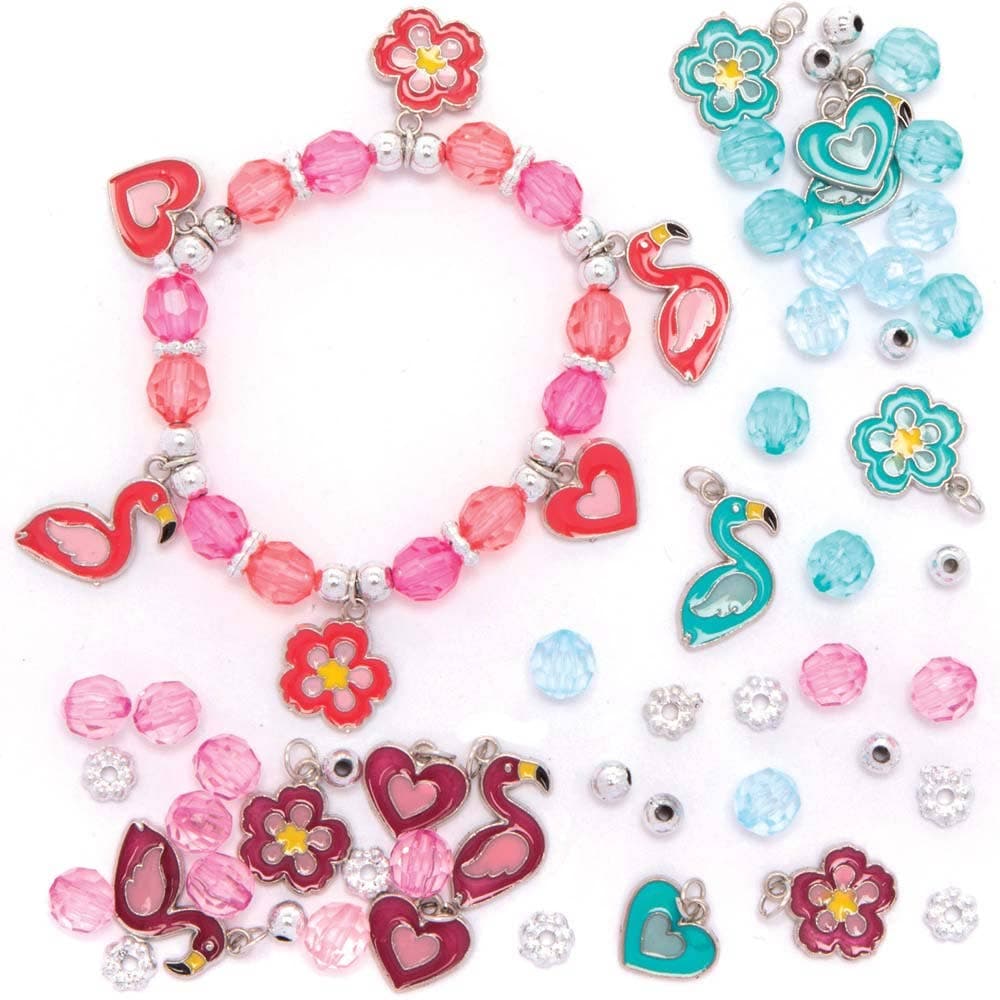 Flamingo Charm Bracelet Kits (Pack of 3) Jewellery 3 assorted colours - Pink, Purple & Teal