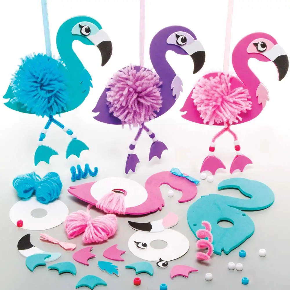 Flamingo Pom Pom Kits  (Pack of 3) Art Craft Kits 3 assorted colours - Pink, Teal & Purple