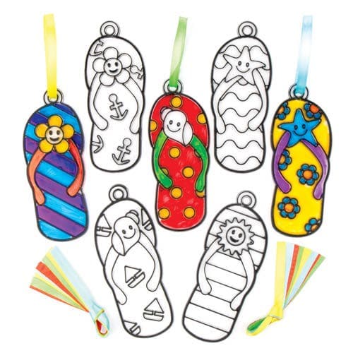 Flip Flop Suncatcher Decorations (Pack of 8) Size Approx. 10cm, 8 Assorted Designs, Crafts For Kids