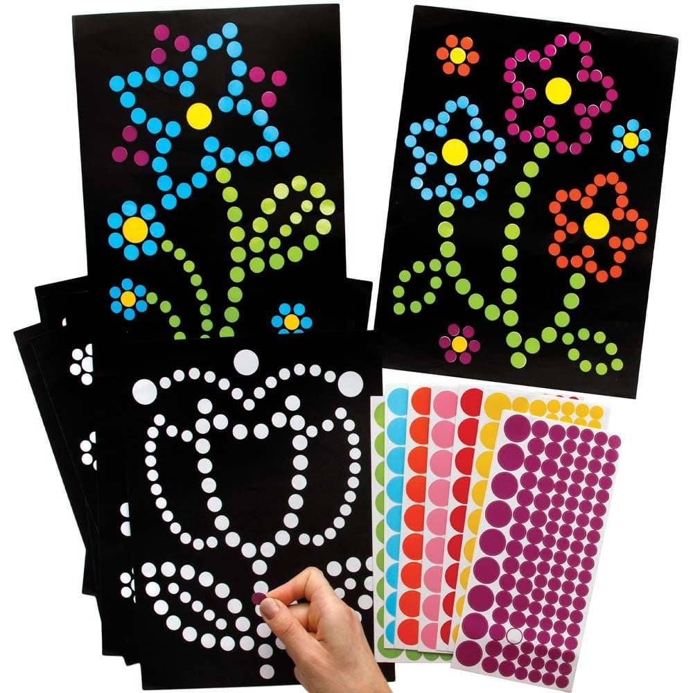 Flower Dotty Sticker Art (Pack of 8) Art Craft Kits 7 assorted sticker colours - Red, Yellow, Green, Blue, Orange, Pink & Purple
