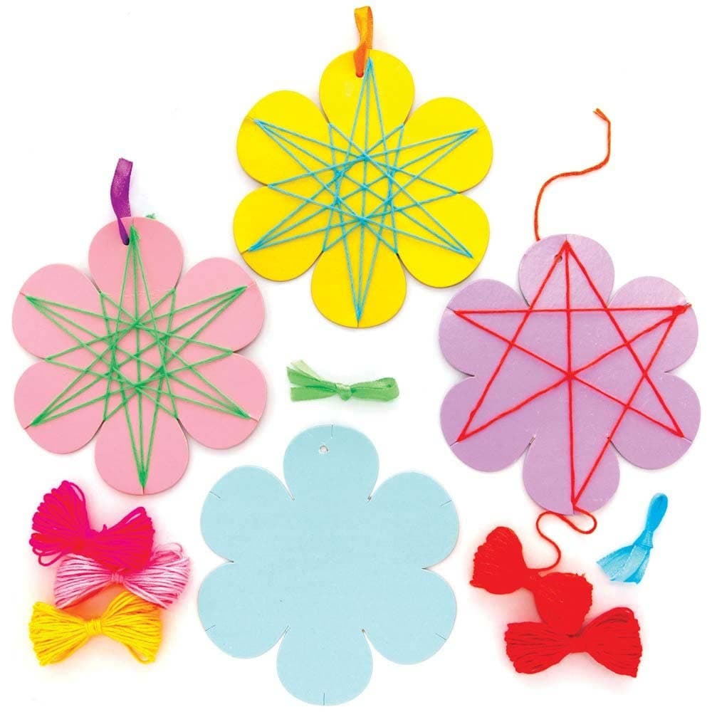 Flower String Art Kits (Pack of 8) Sewing & Weaving Craft Kits 8 assorted thread colours - Purple, Orange, Yellow, Green, Blue, Red, Pink & Light Pink
