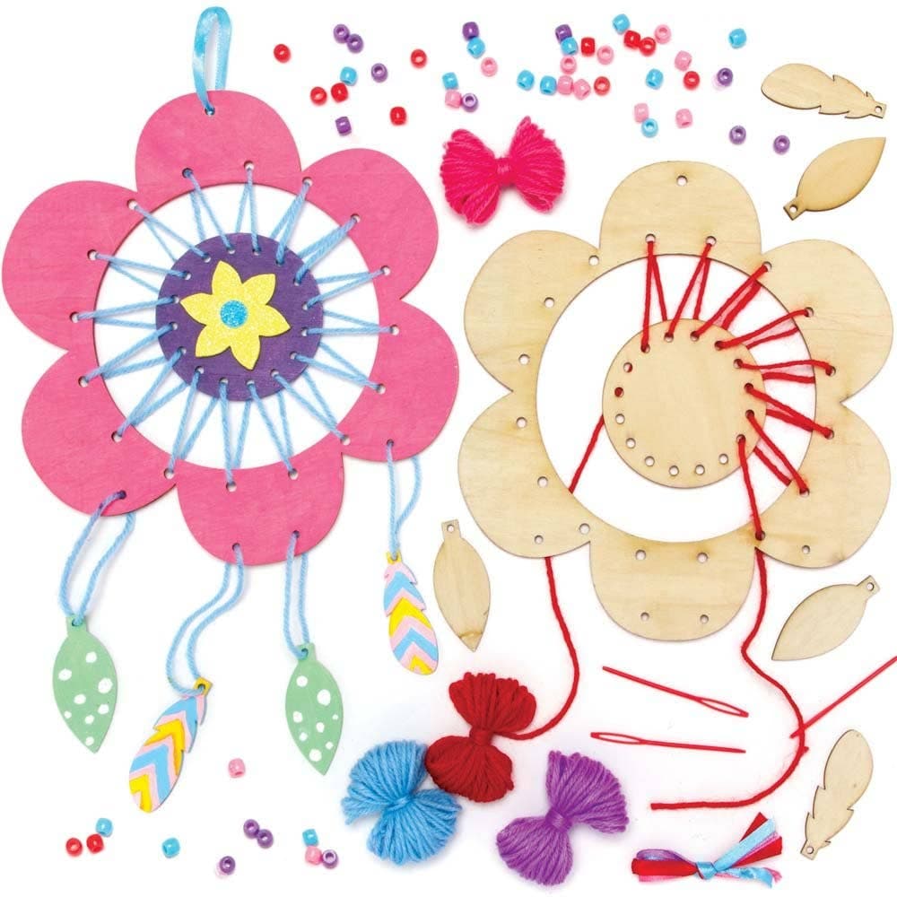 Flower Wooden Dreamcatcher Kits (Pack of 4) Decoration Craft Kits 4 assorted colours - Purple, Red, Blue & Pink