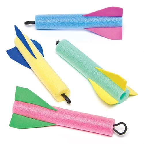 Flying Finger Rockets (Pack of 12) Sponge Toys, Assorted Colours, Approx 16cm