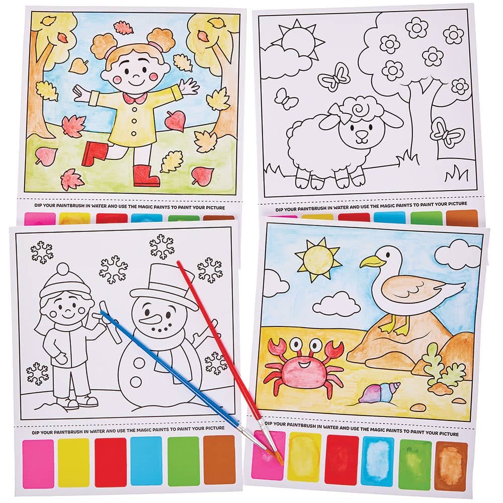 Seasons Magic Painting Pictures (Pack of 12) 6 paint colours - Red, Yellow, Brown, Blue, Green & Pink
